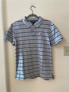 Vintage Polo Jeans Co Ralph Lauren Striped Polo Shirt Gray Navy Size L